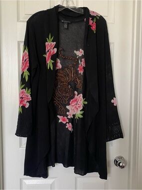 INC International Concepts Black Open-Weave Cardigan